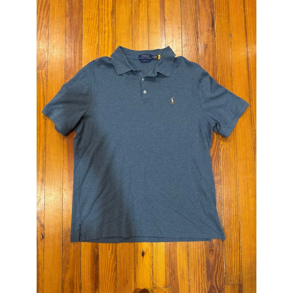 Polo Ralph Lauren Mens Classic Fit Short Sleeve Polo Shirt Heather Blue Size M